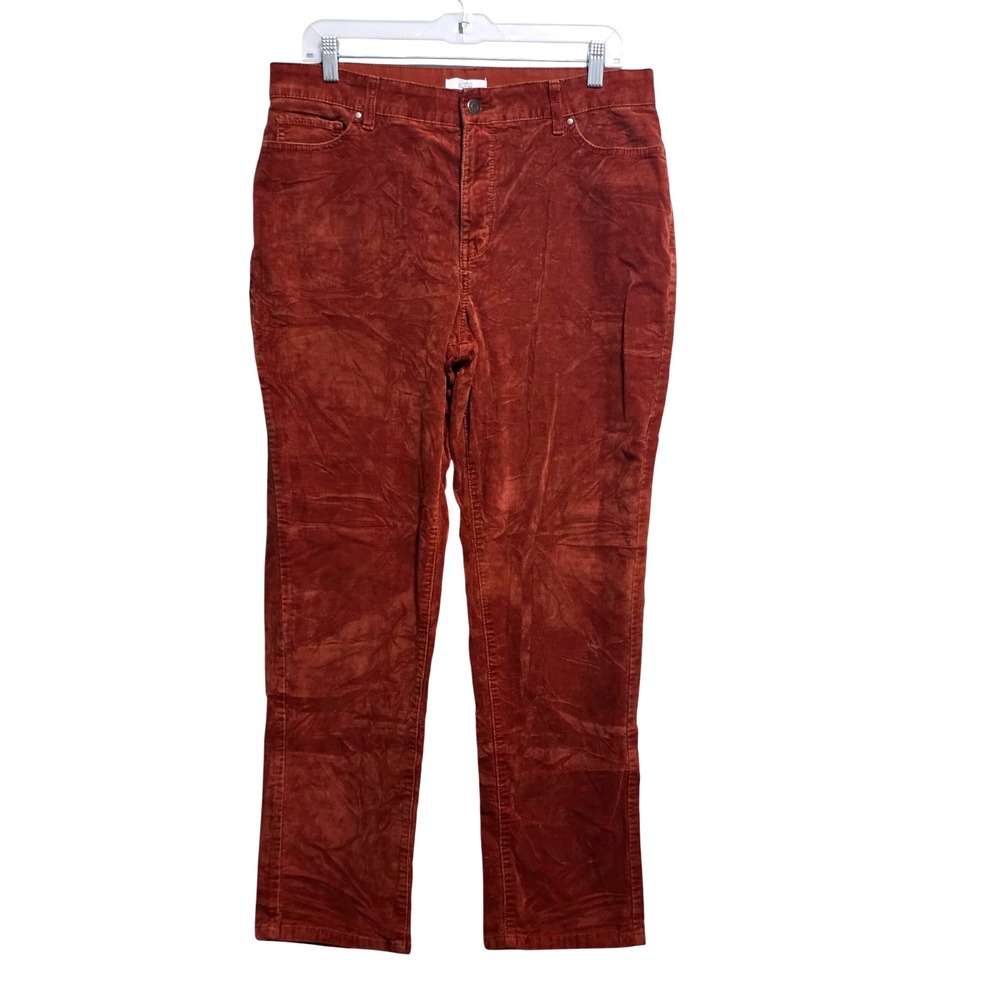 Croft & Barrow Womens Rust Orange Corduroy Straight Leg High Rise Pants Size 10